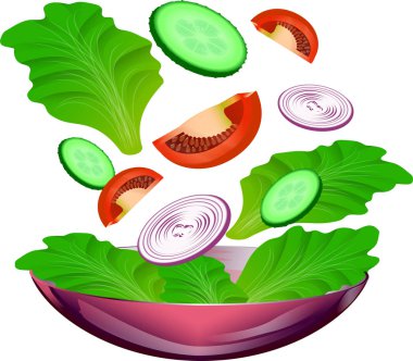 Salata sebze, vektör. Bir kasede salata. Ayrıntılı Vektör Simgesi. Yiyecek ve içecek ve yemek pişirmek için malzemeler serisi. Ayrıntılı Vektör Simgesi. Yiyecek ve içecek serisi ve yemek pişirmek için malzemeler.