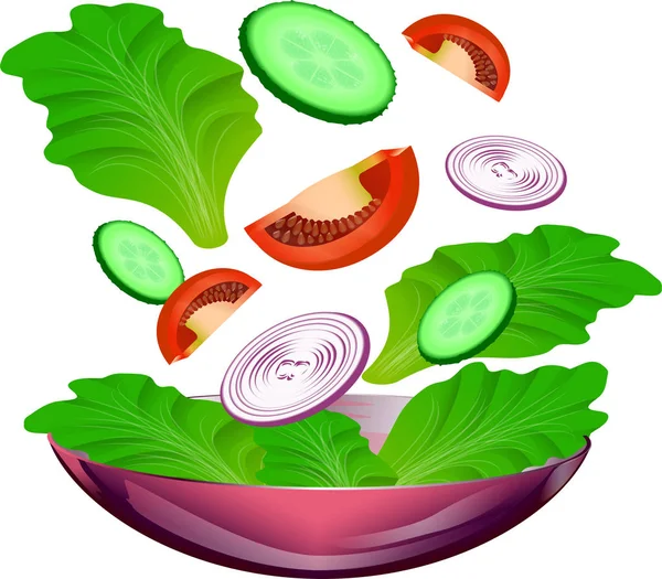 Salata sebze, vektör. Bir kasede salata. Ayrıntılı Vektör Simgesi. Yiyecek ve içecek ve yemek pişirmek için malzemeler serisi. Ayrıntılı Vektör Simgesi. Yiyecek ve içecek serisi ve yemek pişirmek için malzemeler.