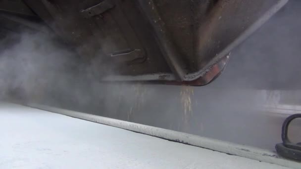 Odbiór Ziarna Wagonu Towarowego Kolei Windzie Ziarno Biegnie Pięknym Strumieniu — Wideo stockowe