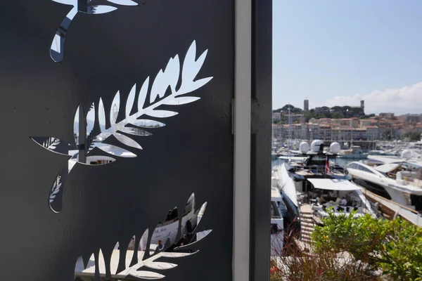 CANNES, FRANCE-MAY 14: Logo of Festival Palace shown on may, 2018 in Cannes, France. The red carpet for the famous ascent of steps of artists of the International Film Festival, Europe
