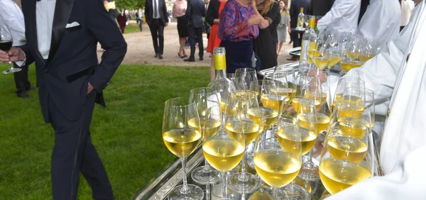Garçom Profissional Uniforme Está Servindo Vinho França — Fotografia de Stock