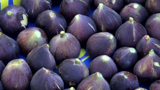 Bakgrund av färska fikon till försäljning på en marknad — Stockvideo