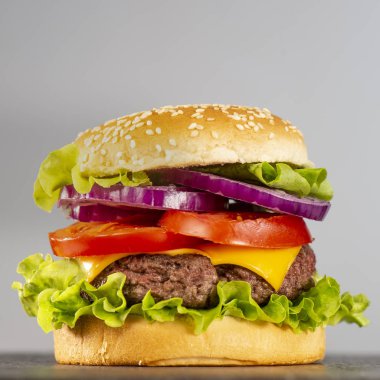 Burger, patates kızartması göğsü ile peynir ve domates, Fransa