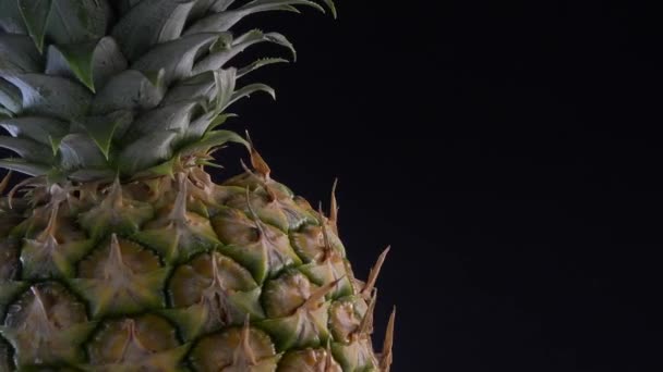 Ananas fresco filatura su sfondo nero — Video Stock