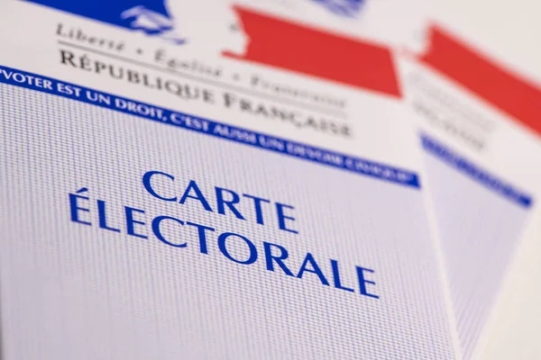French electoral voter cards official government allowing to vote paper on white background — Stock Photo, Image