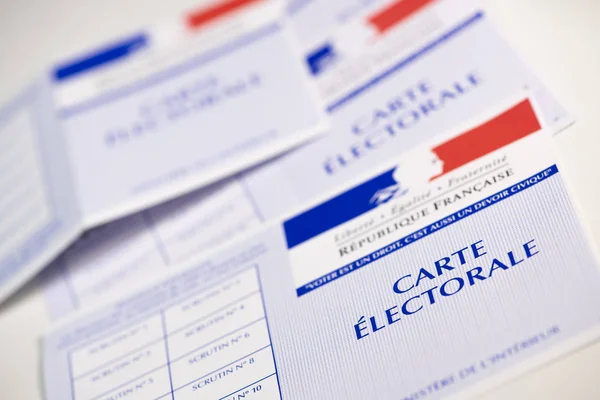 French electoral voter cards official government allowing to vote paper on white background — Stock Photo, Image