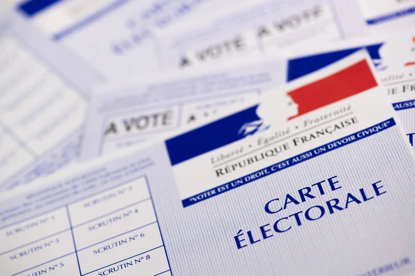 French electoral voter cards official government allowing to vote paper on white background — Stock Photo, Image