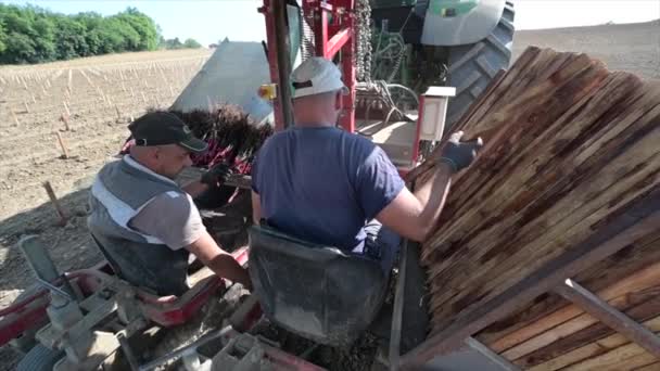 FRANÇA, JUNHO 03. 2020, VINHO PLANTING SITE COM TRATADOR ORIENTADO LASER,, BORDEAUX VINEYARD — Vídeo de Stock