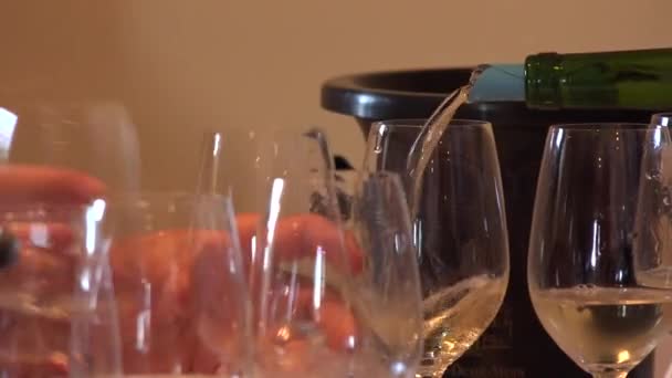 Wine tasting glasses, white wine — Stock Video