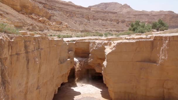 Malerische Ansicht Der Sturzflut Der Wüste Von Nahal Zin Negev — Stockvideo