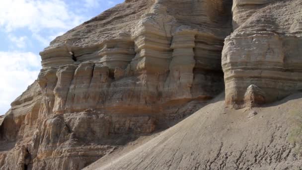 イスラエル ヨルダン川の近くの古代の堆積岩の眺め — ストック動画