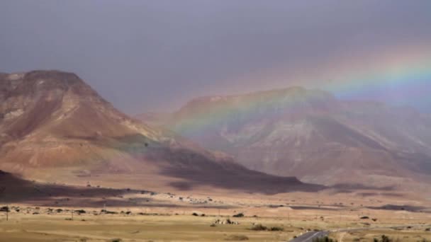 Vista Panorâmica Arco Íris Após Chuva Deserto Seco Israel — Vídeo de Stock