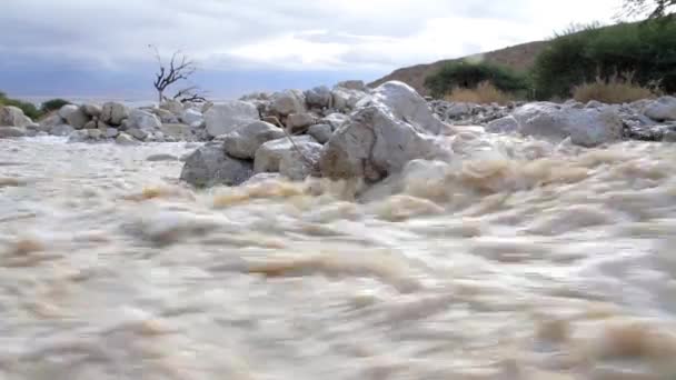 Vista Panorámica Las Inundaciones Repentinas Mar Muerto Desierto Judea — Vídeo de stock