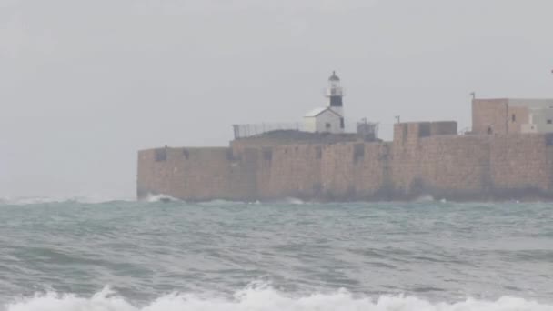 Vista Panorâmica Mar Tempestuoso Perto Praia Acre Israel — Vídeo de Stock