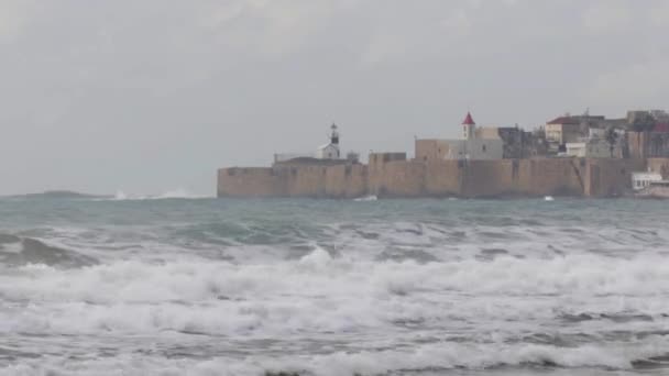 Мальовничий Вид Бурхливому Морі Біля Акрів Пляжу Ізраїль — стокове відео