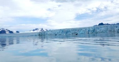 Okyanus su yakınında karla kaplı buzul dağlarının doğal görünümü