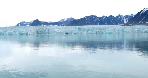 Сценический Вид Ледниковых Гор Покрытых Снегом Возле Океанской Воды — стоковое видео
