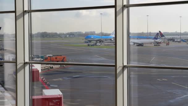 Vue Panoramique Des Avions Aéroport Schiphol Amsterdam — Video