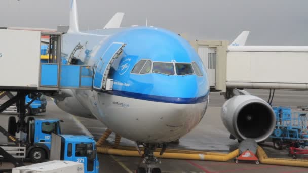 Malebný Pohled Letadla Letišti Schiphol Amsterdamu — Stock video