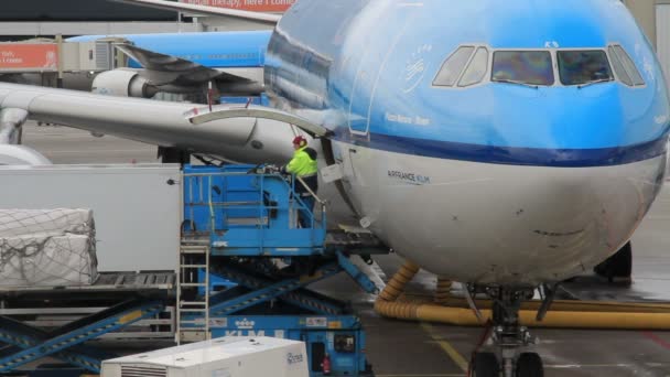 Malebný Pohled Letadla Letišti Schiphol Amsterdamu — Stock video
