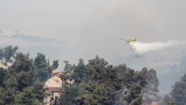 Vista Panorâmica Avião Combate Incêndios Sobre Jerusalém Forest Israel — Vídeo de Stock