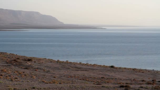 Vista Panorámica Del Mar Muerto Bajo Cielo Claro Israel — Vídeo de stock