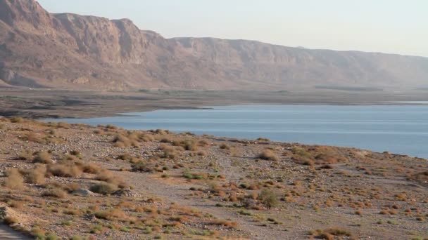 Schilderachtig Uitzicht Van Dode Zee Onder Lichte Hemel Israël — Stockvideo