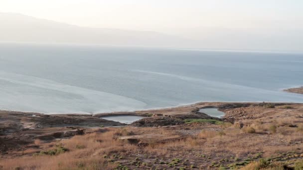 Vista Panorámica Del Mar Muerto Bajo Cielo Claro Israel — Vídeo de stock