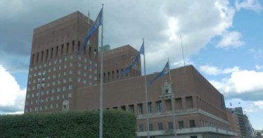 Norveç'te Oslo şehir bina yapısı düşük açılı görünüş