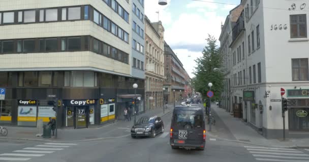 Vista Tráfego Rua Oslo City Noruega — Vídeo de Stock