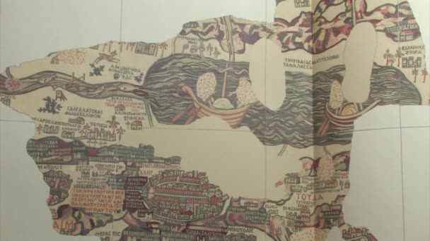 Ancient Madba Map Old Book Describing Jordan River — Stock Video