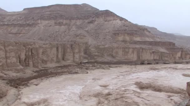 Schilderachtig Uitzicht Flash Overstroming Wadi Zeelim Negev Woestijn Israël — Stockvideo