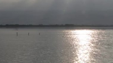 Panoramik Hula Vadisi göl manzara Sunrise, İsrail