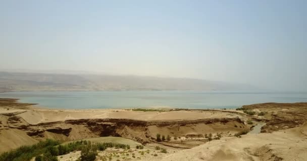 Vista Panorámica Desembocadura Del Río Jordán Hasta Mar Muerto Israel — Vídeo de stock