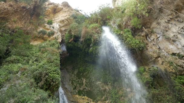 Vacker Utsikt Över Vattenfallet Öknen Ein Gedi Israel — Stockvideo