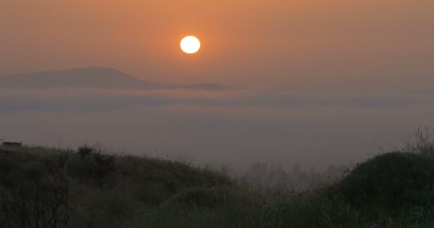 Vista Panorâmica Nascer Sol Vermelho Nas Alturas Golã Israel — Vídeo de Stock