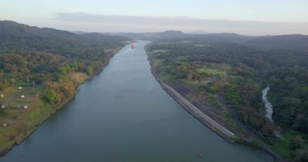 Scenic Aerial View Panama Canal Sunset — Stock Video