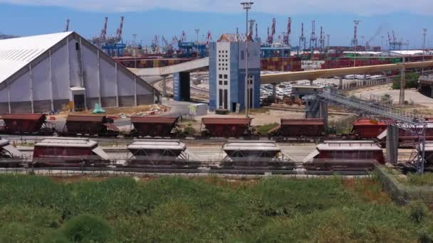 Tren Carga Que Entra Puerto Ashdod Vista Aérea Del Puerto — Vídeos de Stock