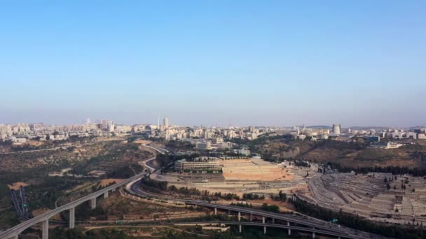 Jerusalén Entrada Principal Vuelo Aéreo Centro Highway Givat Shaul Cemetery — Vídeos de Stock