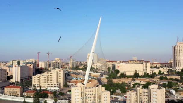 Jerusalemer Eingang Mit Akkordbrücke Und Schnellen Vögeln Fliegender Sonnenuntergang Israel — Stockvideo