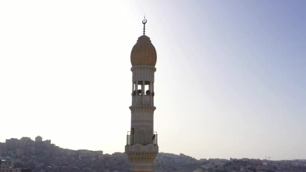 Minarete Torre Mesquita Silhueta Imagens Aéreas Drones Sobre Mesquita Spire — Vídeo de Stock