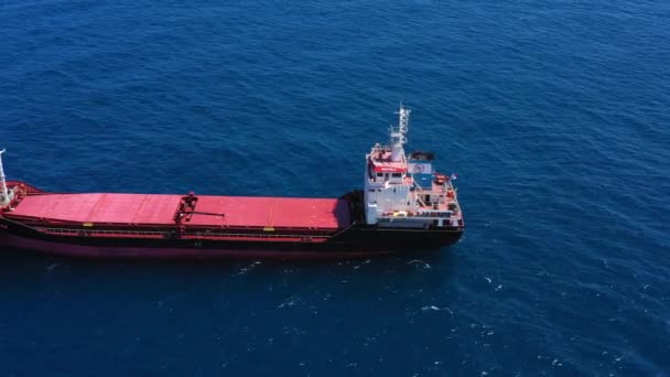 Vrachtschip Langzame Verkoop Middellandse Zee Top Aerial — Stockvideo