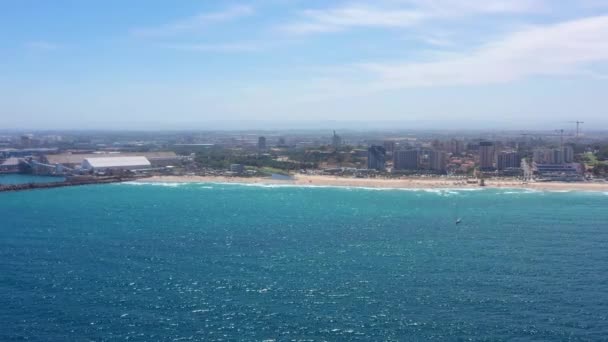 Ashdod Port Hotels Shoreline Aerial View Summer 2020Drone View Israel — стоковое видео