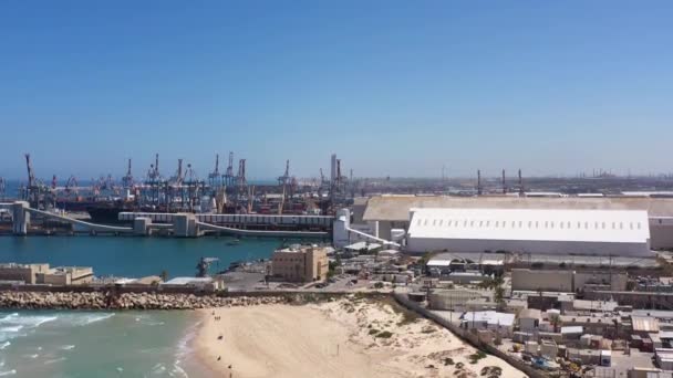 Ashdod Port Shoreline Aerial View Summer 2020Ashdod Port Drone View — Stock Video