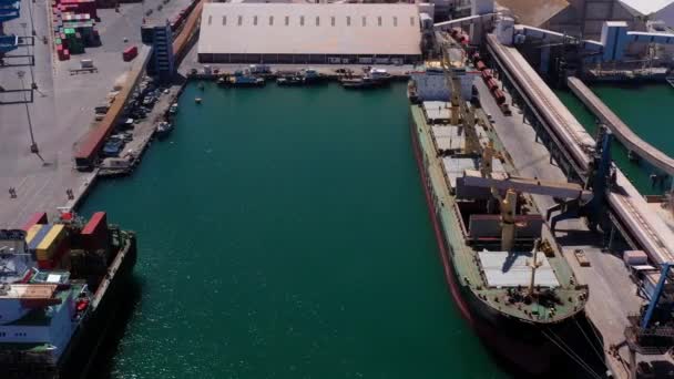 Ashdod Port Lastfartyg Och Containerrader Flygvy Ashdod Harbor Drone View — Stockvideo