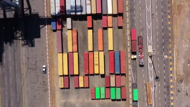 Vista Aerea Righe Container Camion Caricamento Ashdod Harbor Drone View — Video Stock