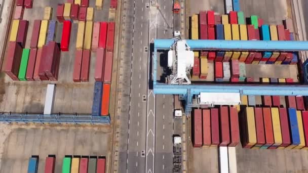 Shipping Containers Stacked Mobile Gantry Cranes Port Traffic Aerialashdod Harbor — Stock Video