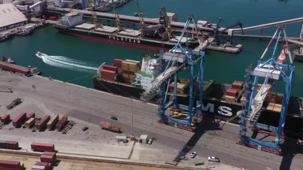 Widok Lotu Ptaka Port Ashdod Statki Kontenerowce Ashdod Harbor Widok — Wideo stockowe