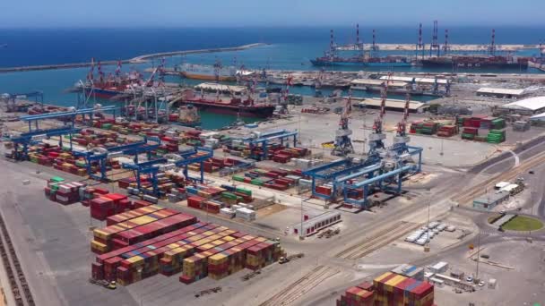 Ashdod Port Aerial Navio Carga Fundo Mar Mediterrâneo Vista Drone — Vídeo de Stock