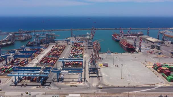 Port Ashdod Aerial Statek Towarowy Morzu Śródziemnym Tle Port Ashdod — Wideo stockowe